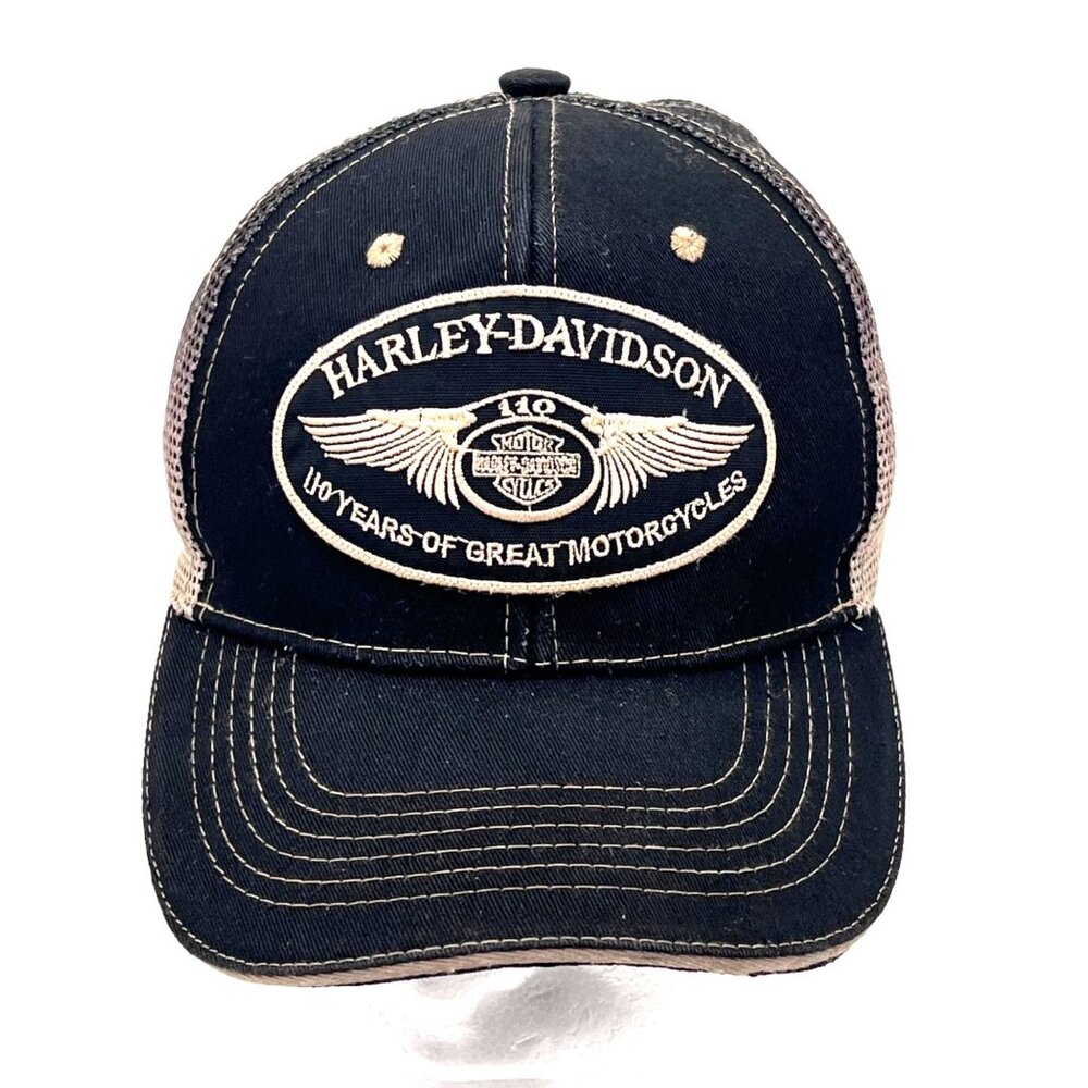 Harley Davidson 110 Years Of Great Motorcycles Trucker Cap Black Tan From 2012